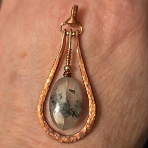 Rustic Copper, Brass And Prehnite With Epidote Pendant